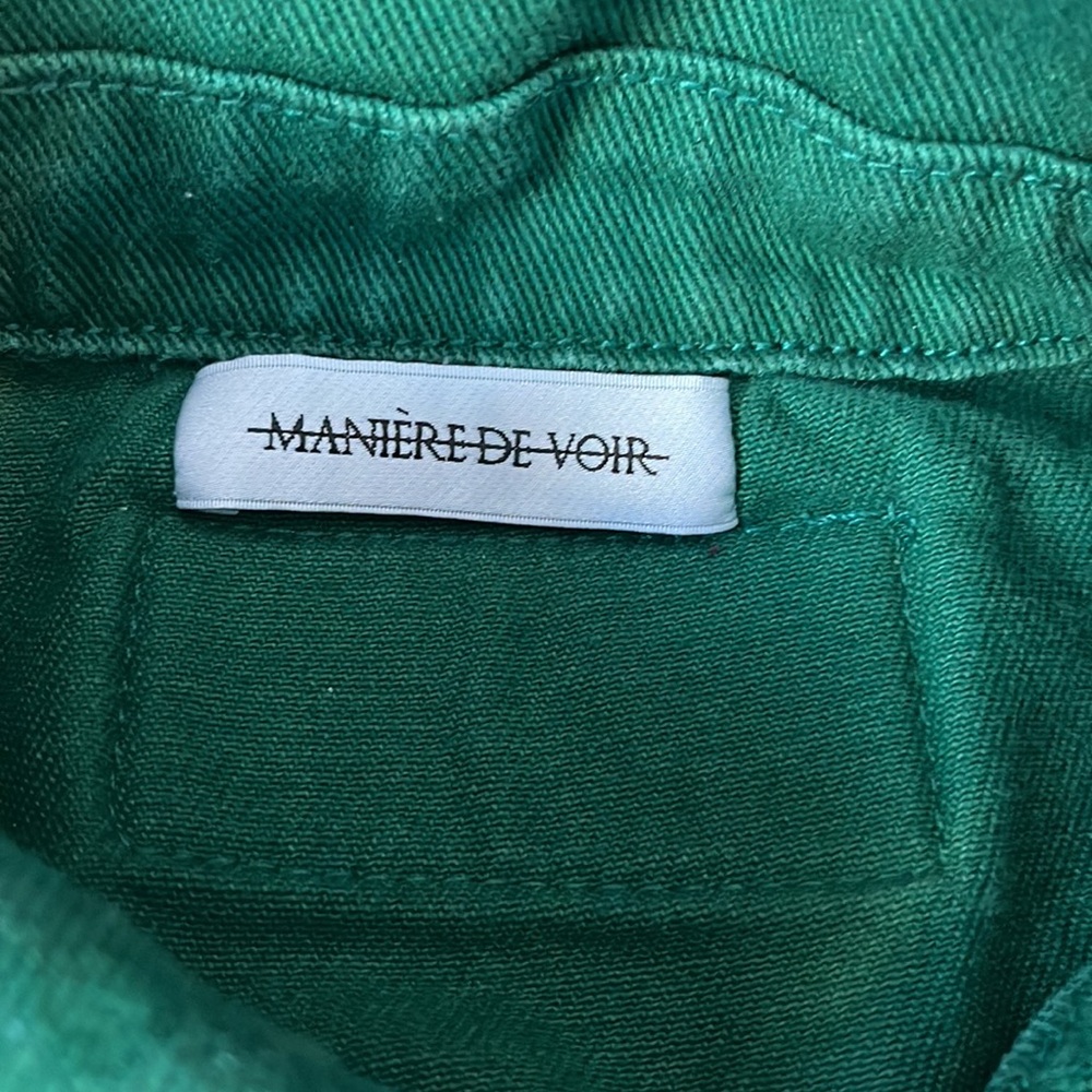 Maniere De Voir Set: Green Cropped Jacket US 6 & Boyfriend Cut Out Jeans US 6 - Picture 14 of 16